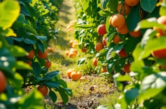 A sunlit and serene orchard displaying vibrant fruits and vegetables, centering on eco-friendly meal choices.