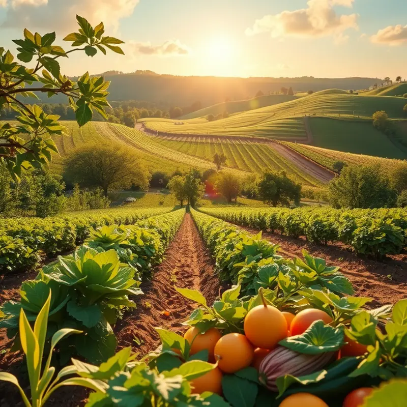 Vibrant natural produce thriving in a sunlit orchard.