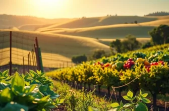 A lush sunlit field displaying vibrant fruits and vegetables representative of healthy nutrition.