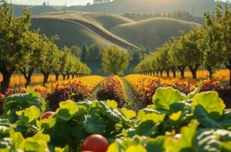 A scenic view of nature filled with fresh vegetables and fruits, highlighting gut health.