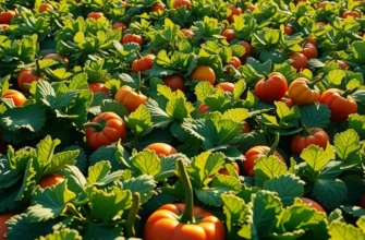 A vibrant landscape showcasing the abundance of organic produce under warm sunlight.