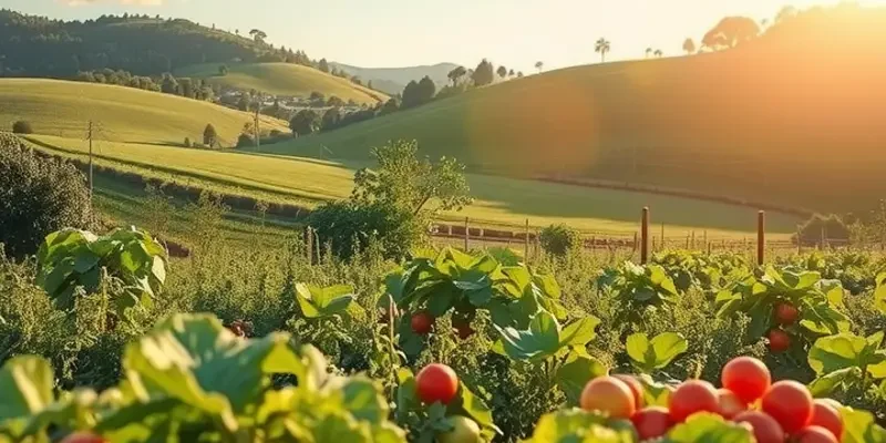 A breathtaking natural scene filled with vegetables and fruits representing organic living.