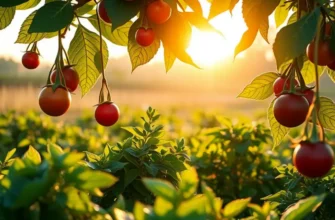 A beautiful sunlit field filled with vibrant vegetables and fruits, representing the link between nature and emotional health.