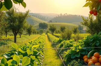 A radiant landscape showcasing a thriving farm with various fruits and vegetables, highlighting the essence of a phytonutrient-rich environment.