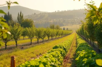 A scenic view of a sunlit orchard filled with fresh, organic produce emphasizing healthy snack options.