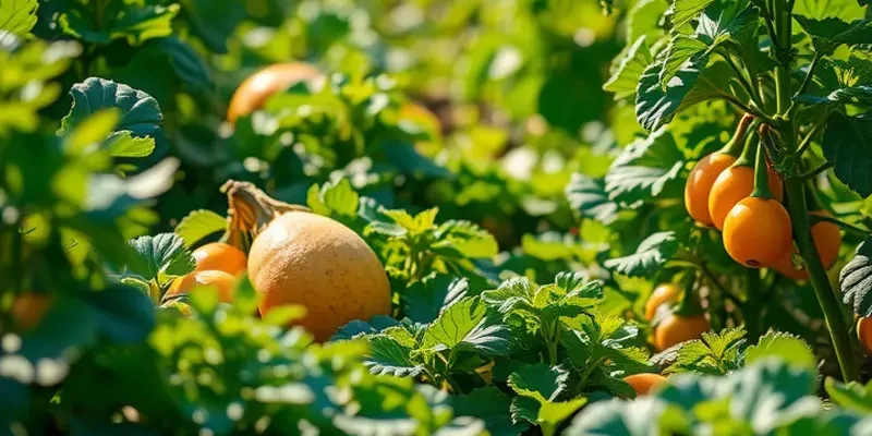 A picturesque field with various vegetables and fruits, emphasizing the connection to fresh cooking.