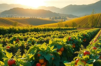 A peaceful field abundant with colorful fruits and vegetables growing in a natural setting.