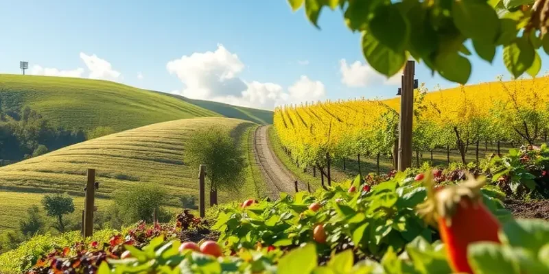 A sunlit landscape of fresh vegetables growing organically.