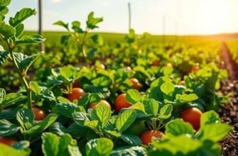 A scenic view of an organic field brimming with various fruits and vegetables in full bloom.