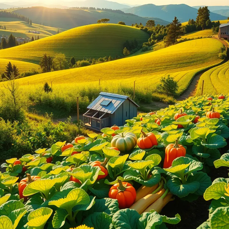 A vibrant orchard filled with fresh fruits amidst lush greenery.