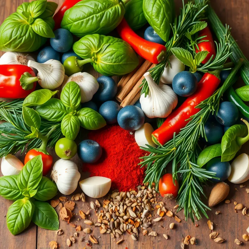 A vibrant display of fresh herbs and spices perfect for low-sodium cooking.