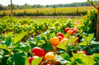 A vibrant view of a sunlit field overflowing with healthy vegetables and fruits, representing the bounty of nature.