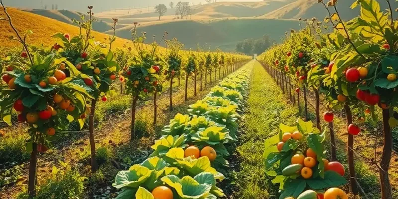 A detailed sunset view of an丰 sunlit field showcasing the beauty of vibrant vegetables growing naturally.