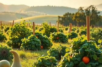 A vibrant landscape filled with a variety of organic produce growing under sunlight.