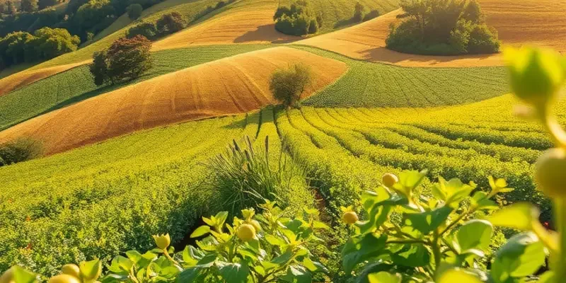 A vibrant landscape filled with fresh vegetables growing in harmony with nature.