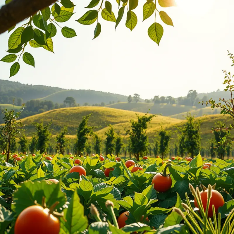 A vibrant sunlit field showcasing the freshness of organic vegetables.