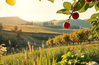 A bright field filled with fresh organic vegetables and fruits in a natural setting.