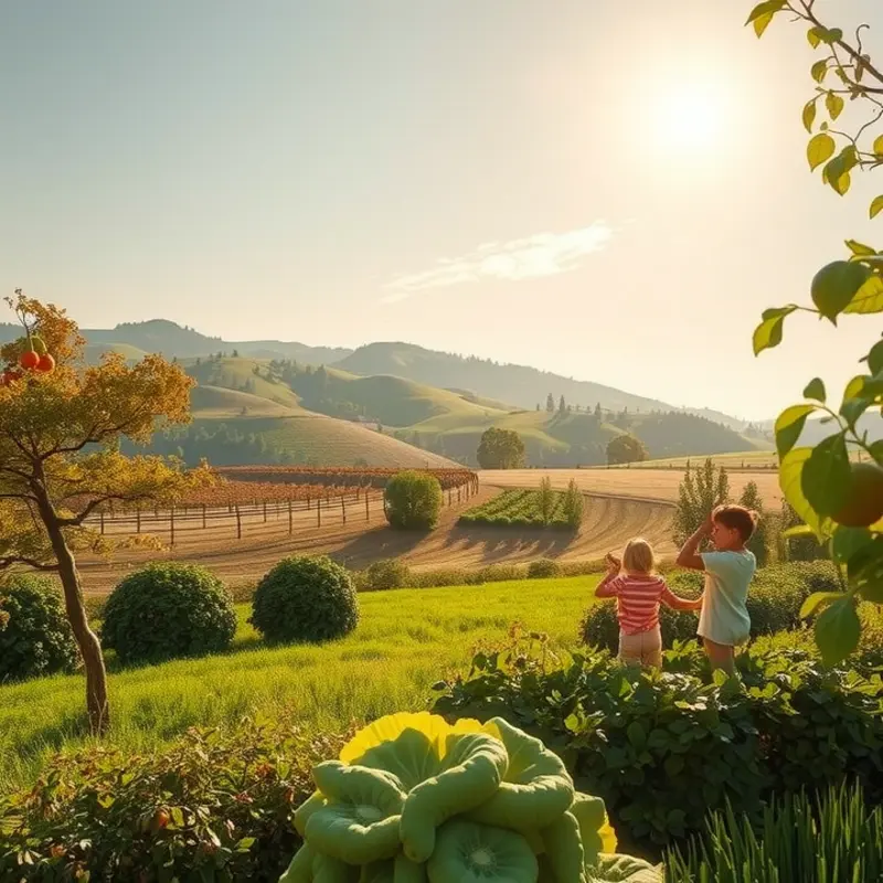 A sunlit field showcasing vibrant vegetables and fruits, representing the bounty of plant-based diets.