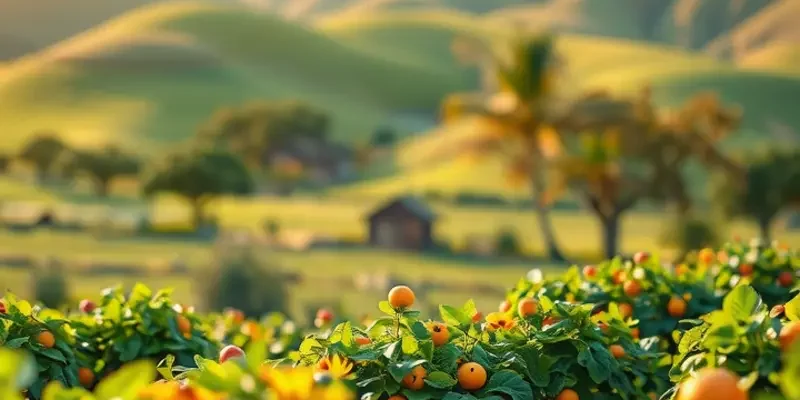 A scenic view of a field with organic fruits and vegetables growing naturally.