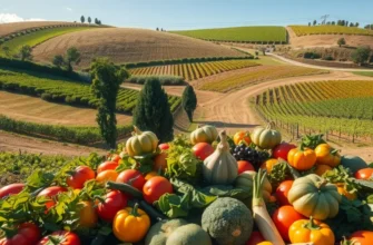 A sunlit field brimming with organic fruits and vegetables, showcasing the vitality of nature.