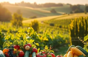 A photorealistic landscape illustrating a lush, vibrant field of healthy produce.