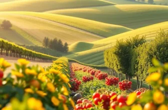 A lush field depicting rich produce under warm lighting, representing healthy nutrition.