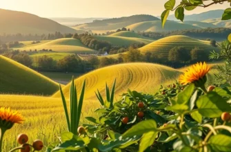 A sunlit landscape filled with healthy vegetables and fruits representing nutritious eating.
