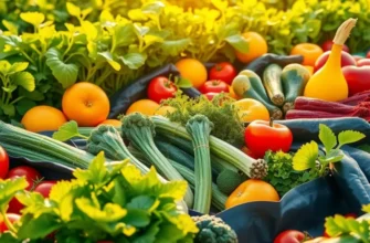 A sunlit field of healthy organic vegetables and fruits, illustrating natural nutrition.