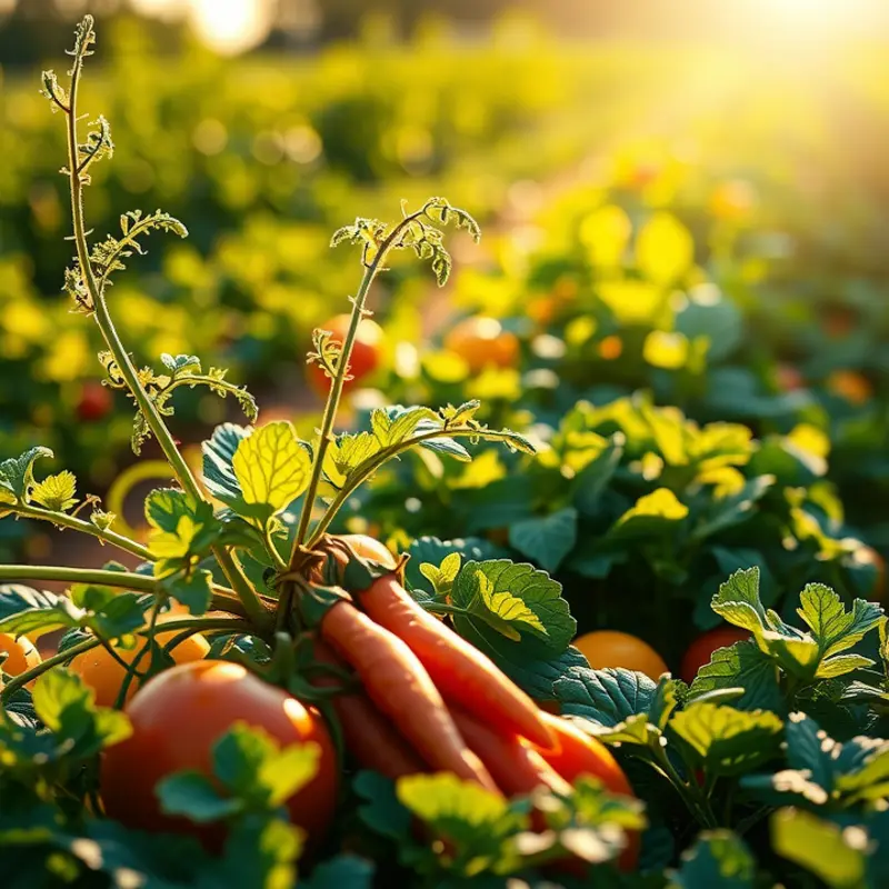 A vibrant field abundant with organic vegetables and fruits.