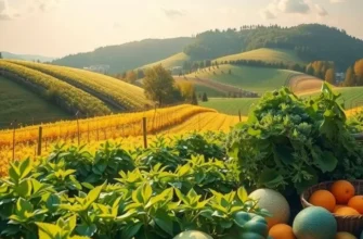 A lush Italian landscape depicting the rich agriculture and diverse food sources that inspire regional cuisine.