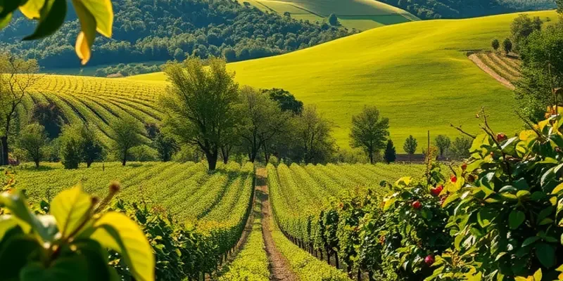A beautifully natural landscape featuring an abundance of organic fruits and vegetables.