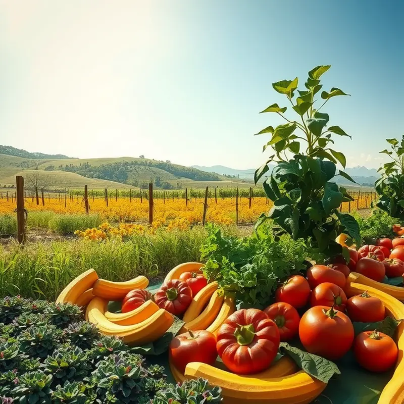 A vibrant sunlit field showcasing fresh organic produce.