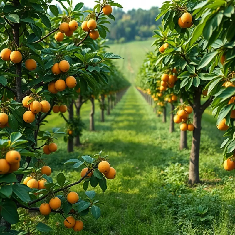 A vibrant sunlit field bursting with organic vegetables and fruits.