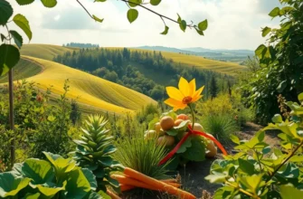 A scenic view of a lush, sunlit orchard brimming with organic produce.