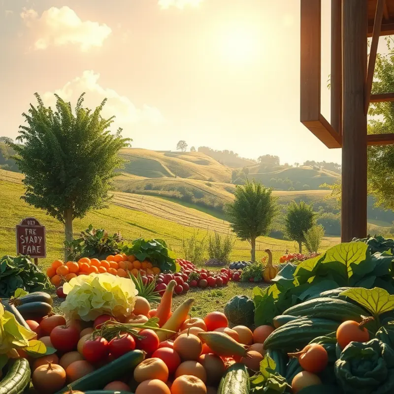 A sunlit field overflowing with organic produce, symbolizing the healthy lifestyle associated with fat adaptation.
