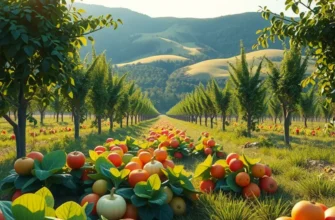 A beautiful orchard filled with vibrant fruits and vegetables, symbolizing healthy meal choices.