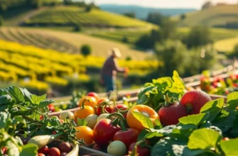 A picturesque landscape of fruits and vegetables flourishing in a natural setting, symbolizing fresh, healthy meals.