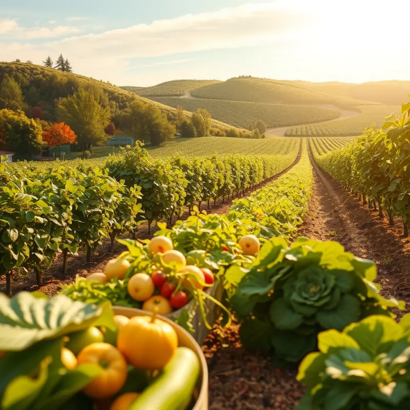 A serene landscape filled with fresh fruits and vegetables representing natural cravings.