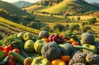Scenic view of a sunlit orchard filled with vibrant produce, symbolizing sustainable agriculture.