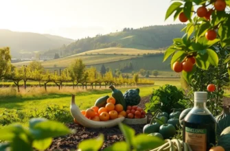 A peaceful natural setting filled with healthy plants and vibrant produce.