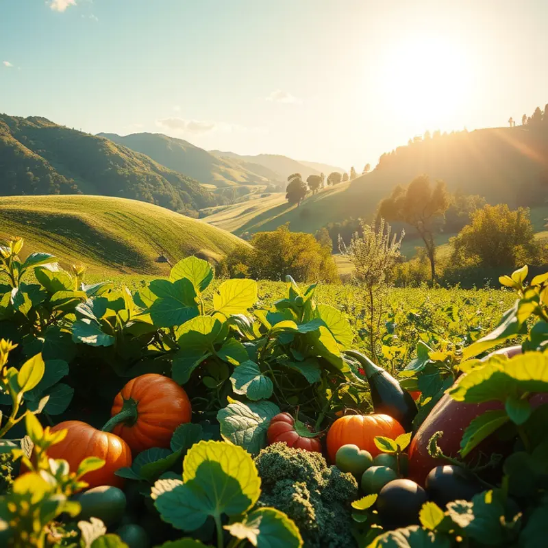 A sunlit field showcasing vibrant organic produce.