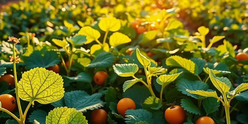 A scenic sunlit field featuring diverse, vibrant organic fruits and vegetables, representing healthy nutrition.