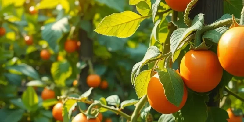 A vibrant, sunlit field filled with organic produce and lush greenery, emphasizing healthy eating.