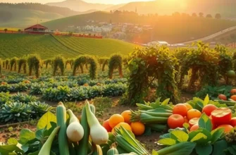 A scenic view of an orchard filled with ripe fruits and vegetables, highlighting natural abundance.