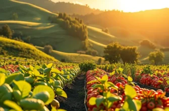A vibrant landscape with organic fruits and vegetables, symbolizing healthy nutrition.