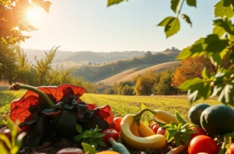A serene view of a field rich with organic fruits and vegetables.