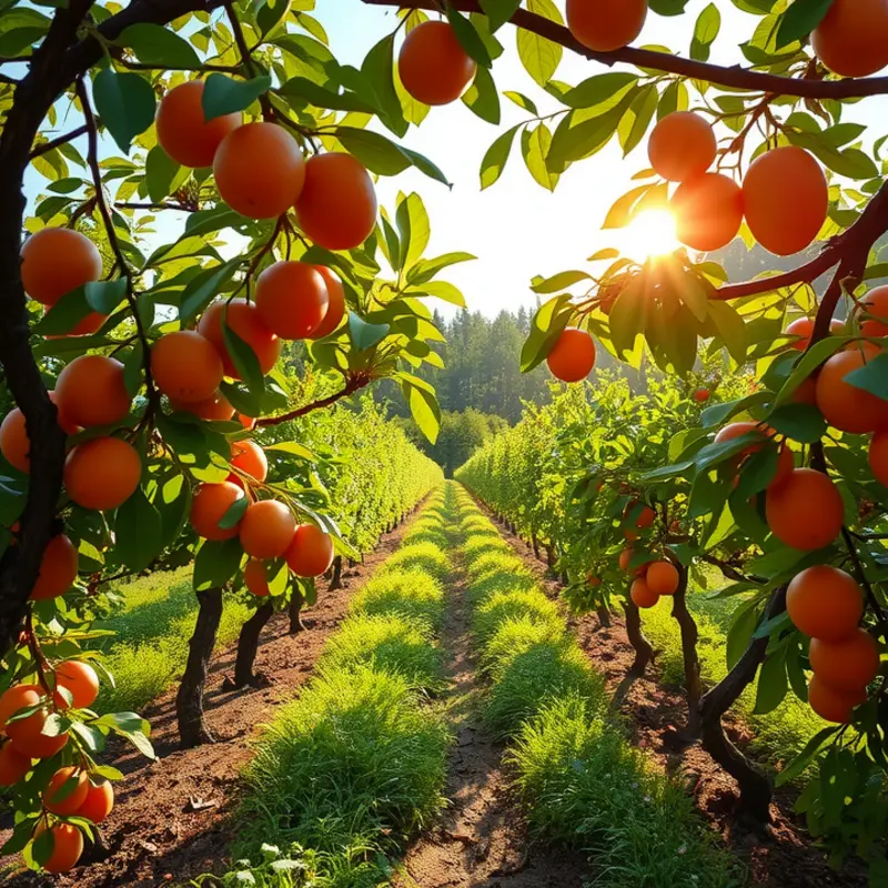 A lush field filled with organic produce under warm sunlight.
