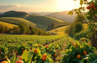 A picturesque orchard with organic produce basking in sunlight, representing health and nutrition.