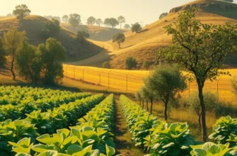 A scenic view of an organic field filled with healthy vegetables and fruits.