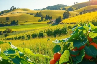 A breathtaking landscape of an orchard filled with fresh fruits and vegetables, emphasizing nature's bounty.